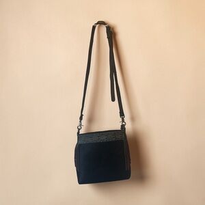 Brown Suede Crossbody Bag with Fringe Trim